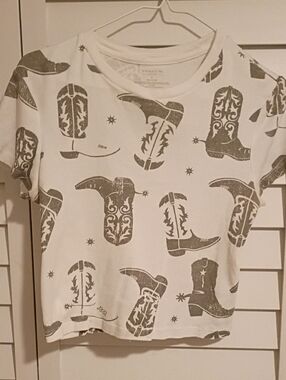 White Cowboy Boot Print Crop Top by